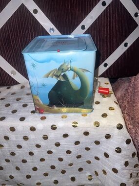 Decorative Dragon Tin Canister - Light Blue